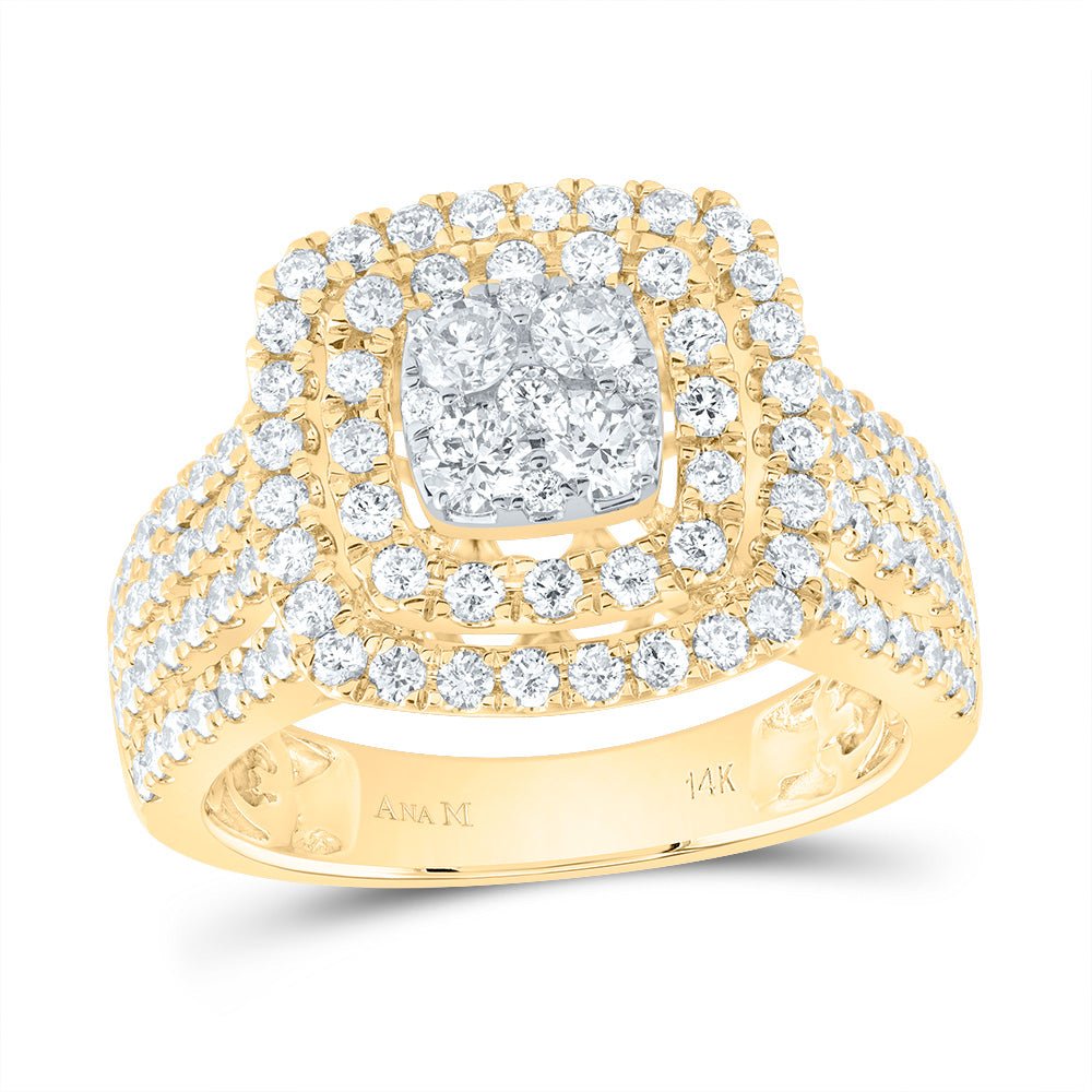 14K Yellow Gold Round Diamond Fashion Cushion Ring 1 1/2 Cttw - Splendid Jewellery