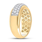 14K Yellow Gold Round Diamond Fashion High Mens Band 1 1/2 Cttw - Splendid Jewellery