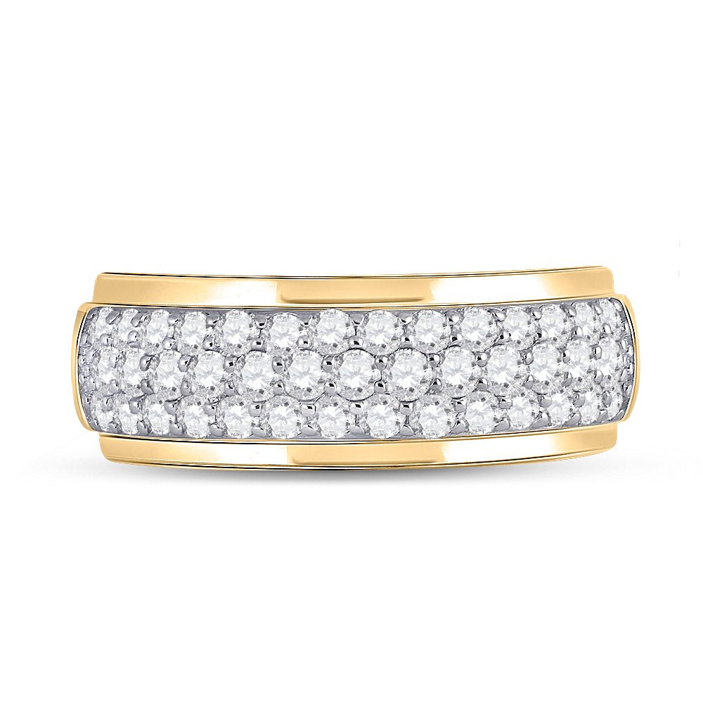 14K Yellow Gold Round Diamond Fashion High Mens Band 1 1/2 Cttw - Splendid Jewellery
