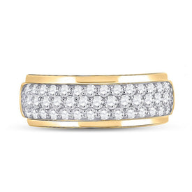 14K Yellow Gold Round Diamond Fashion High Mens Band 1 1/2 Cttw - Splendid Jewellery