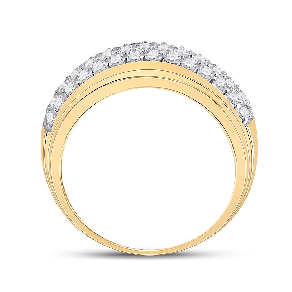 14K Yellow Gold Round Diamond Fashion High Mens Band 1 1/2 Cttw - Splendid Jewellery