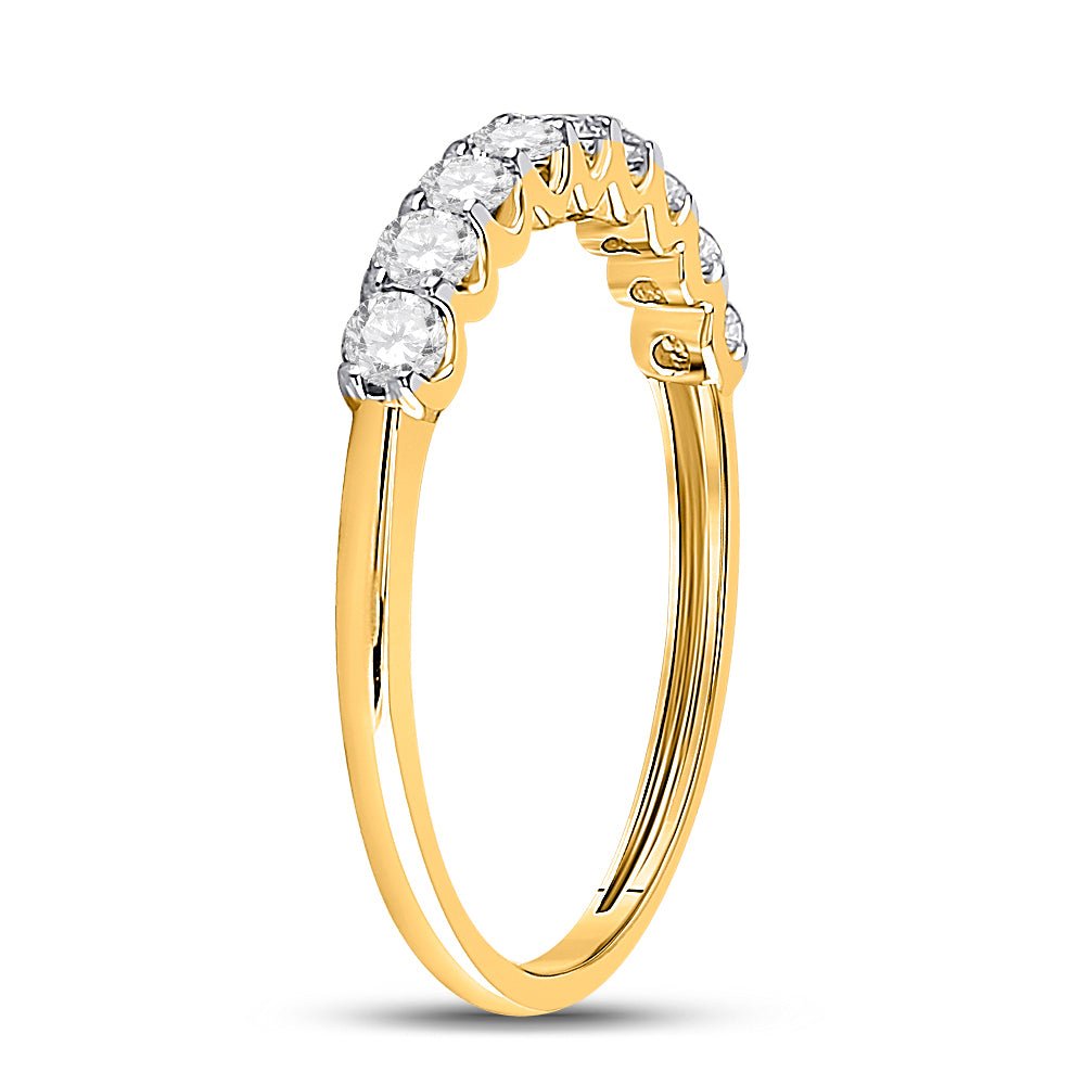 14K Yellow Gold Round Diamond Fashion High Women's Wedding Band 1/2 Cttw - Splendid Jewellery