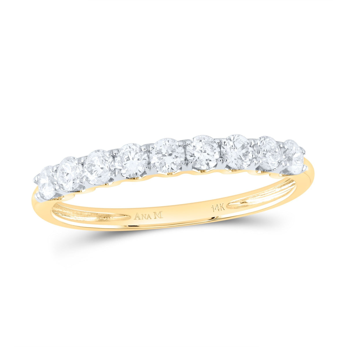 14K Yellow Gold Round Diamond Fashion High Women's Wedding Band 1/2 Cttw - Splendid Jewellery