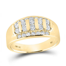 14K Yellow Gold Round Diamond High Mens Band 1 Cttw - Splendid Jewellery