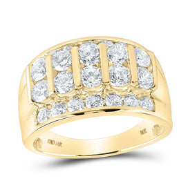 14K Yellow Gold Round Diamond High Mens Band 3 Cttw - Splendid Jewellery