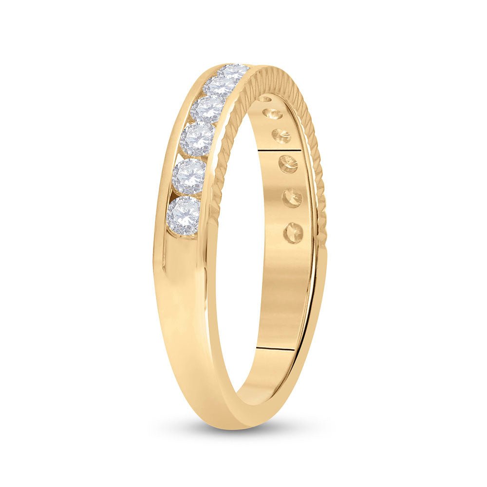 14K Yellow Gold Round Diamond Machine Set Band 1/2 Cttw - Splendid Jewellery