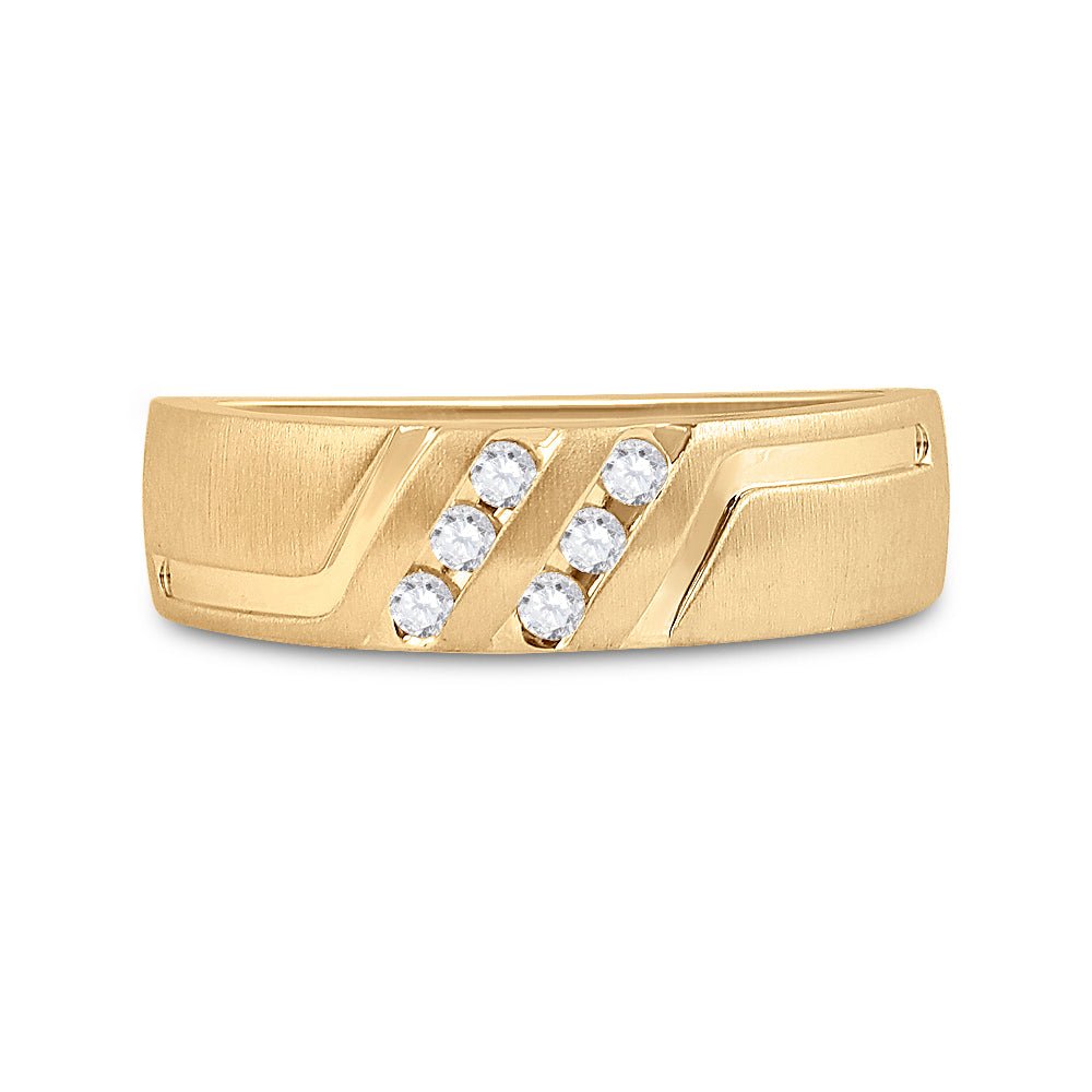 14K Yellow Gold Round Diamond Machine Set Band 1/6 Cttw - Splendid Jewellery