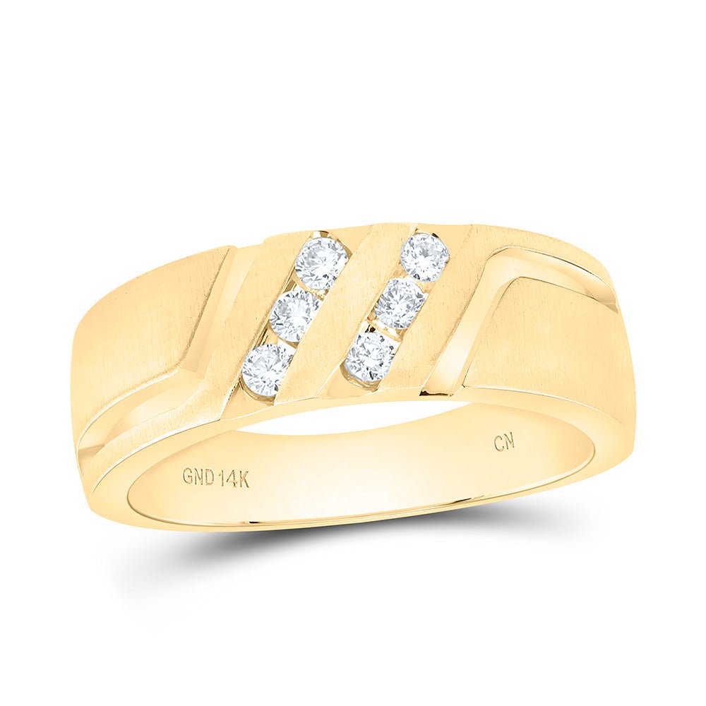 14K Yellow Gold Round Diamond Machine Set Band 1/6 Cttw - Splendid Jewellery