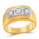 14K Yellow Gold Round Diamond Mens 3 - Stone Fashion Band Ring 1/2 Cttw - Splendid Jewellery