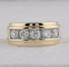 14K Yellow Gold Round Diamond Men's 5 Stone Wedding Band Ring 2 Cttw - Splendid Jewellery