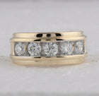 14K Yellow Gold Round Diamond Men's 5 Stone Wedding Band Ring 2 Cttw - Splendid Jewellery