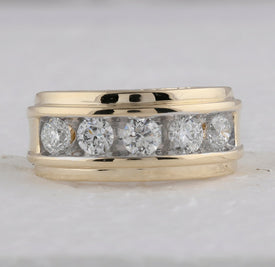 14K Yellow Gold Round Diamond Men's 5 Stone Wedding Band Ring 2 Cttw - Splendid Jewellery