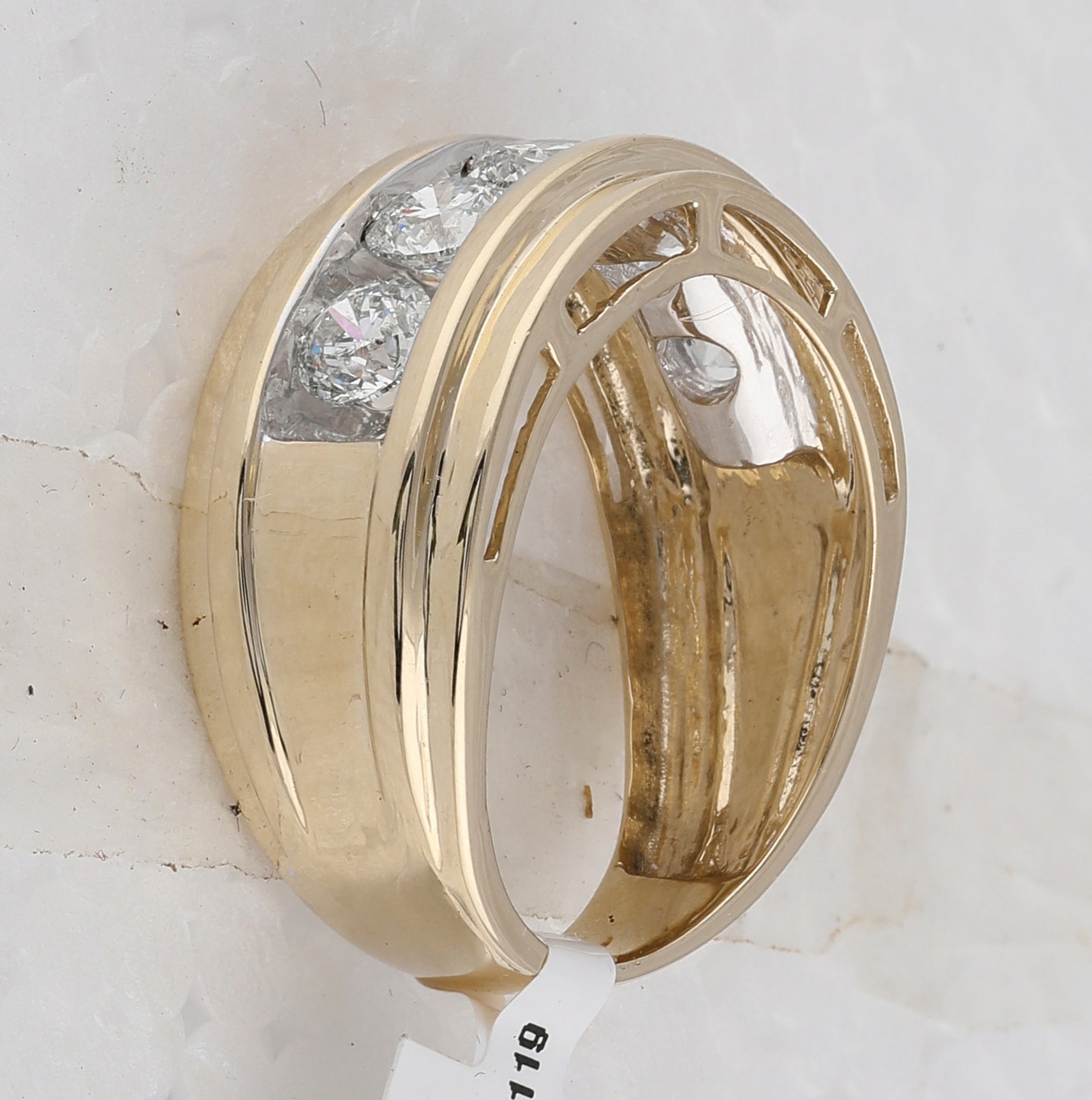 14K Yellow Gold Round Diamond Men's 5 Stone Wedding Band Ring 2 Cttw - Splendid Jewellery
