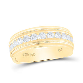 14K Yellow Gold Round Diamond Men's Band 1 Cttw - Splendid Jewellery