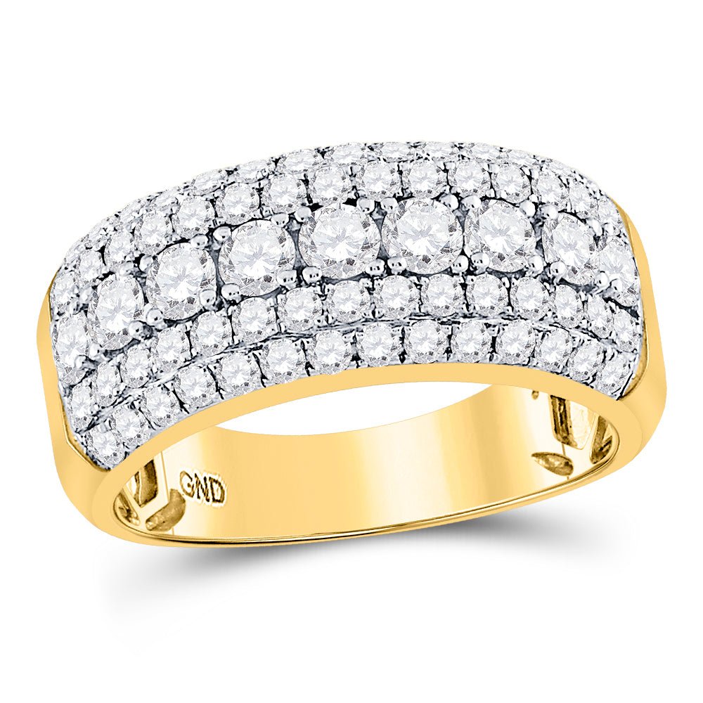 14K Yellow Gold Round Diamond Mens Band Ring 2 Cttw - Splendid Jewellery