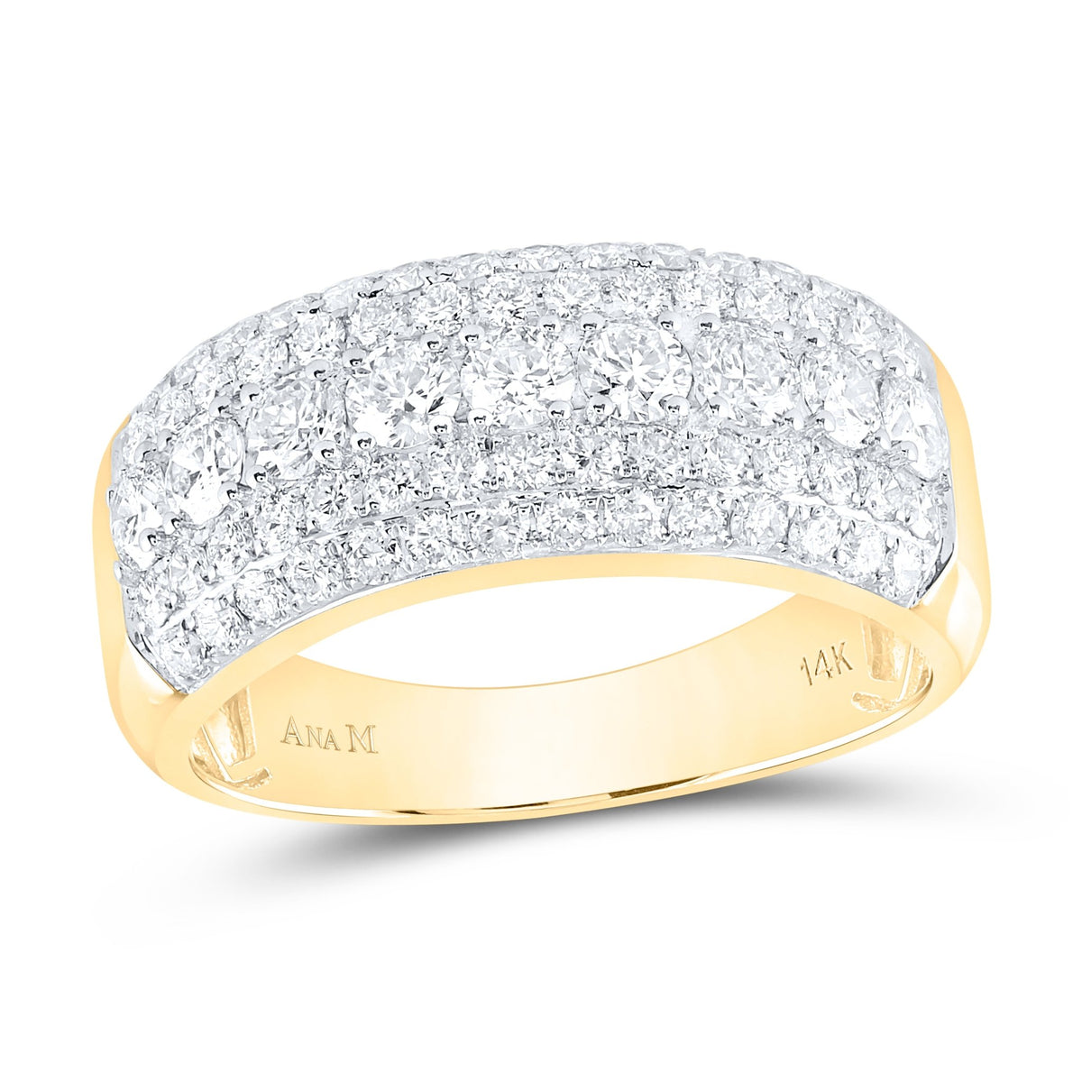 14K Yellow Gold Round Diamond Mens Band Ring 2 Cttw - Splendid Jewellery