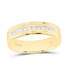 14K Yellow Gold Round Diamond Men's Channel Set Ridged Edge Wedding Band 1/4 Cttw - Splendid Jewellery