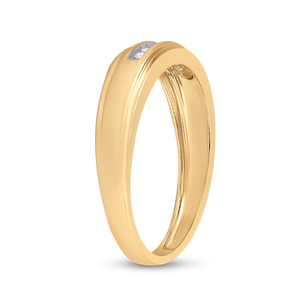 14K Yellow Gold Round Diamond Men's Channel Set Wedding Anniversary Band Ring 1/12 Cttw - Splendid Jewellery