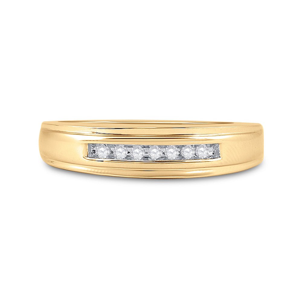 14K Yellow Gold Round Diamond Men's Channel Set Wedding Anniversary Band Ring 1/12 Cttw - Splendid Jewellery