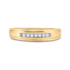 14K Yellow Gold Round Diamond Men's Channel Set Wedding Anniversary Band Ring 1/12 Cttw - Splendid Jewellery