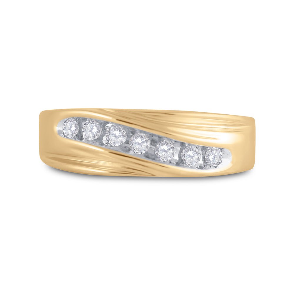 14K Yellow Gold Round Diamond Men's Channel Set Wedding Anniversary Band Ring 1/4 Cttw - Splendid Jewellery