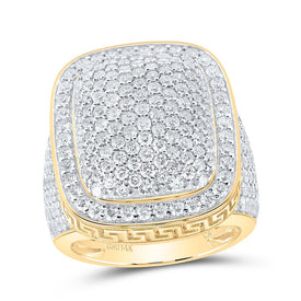 14K Yellow Gold Round Diamond Mens Cushion Cluster Ring 5 Cttw - Splendid Jewellery