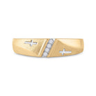 14K Yellow Gold Round Diamond Men's Double Cross Wedding Band Ring 1/20 Cttw - Splendid Jewellery