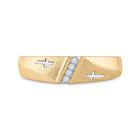 14K Yellow Gold Round Diamond Men's Double Cross Wedding Band Ring 1/20 Cttw - Splendid Jewellery