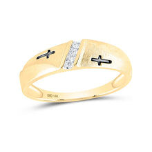 Load image into Gallery viewer, 14K Yellow Gold Round Diamond Men's Double Cross Wedding Band Ring 1/20 Cttw - Splendid Jewellery