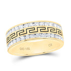 14K Yellow Gold Round Diamond Men's Double Row Grecco Greek Key Wedding Band 1 Cttw - Splendid Jewellery