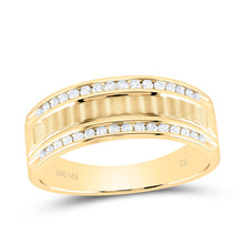 Load image into Gallery viewer, 14K Yellow Gold Round Diamond Men's Double Row Matte Textured Wedding Band Ring 1/3 Cttw - Splendid Jewellery