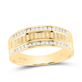 14K Yellow Gold Round Diamond Men's Double Row Matte Textured Wedding Band Ring 1/3 Cttw - Splendid Jewellery