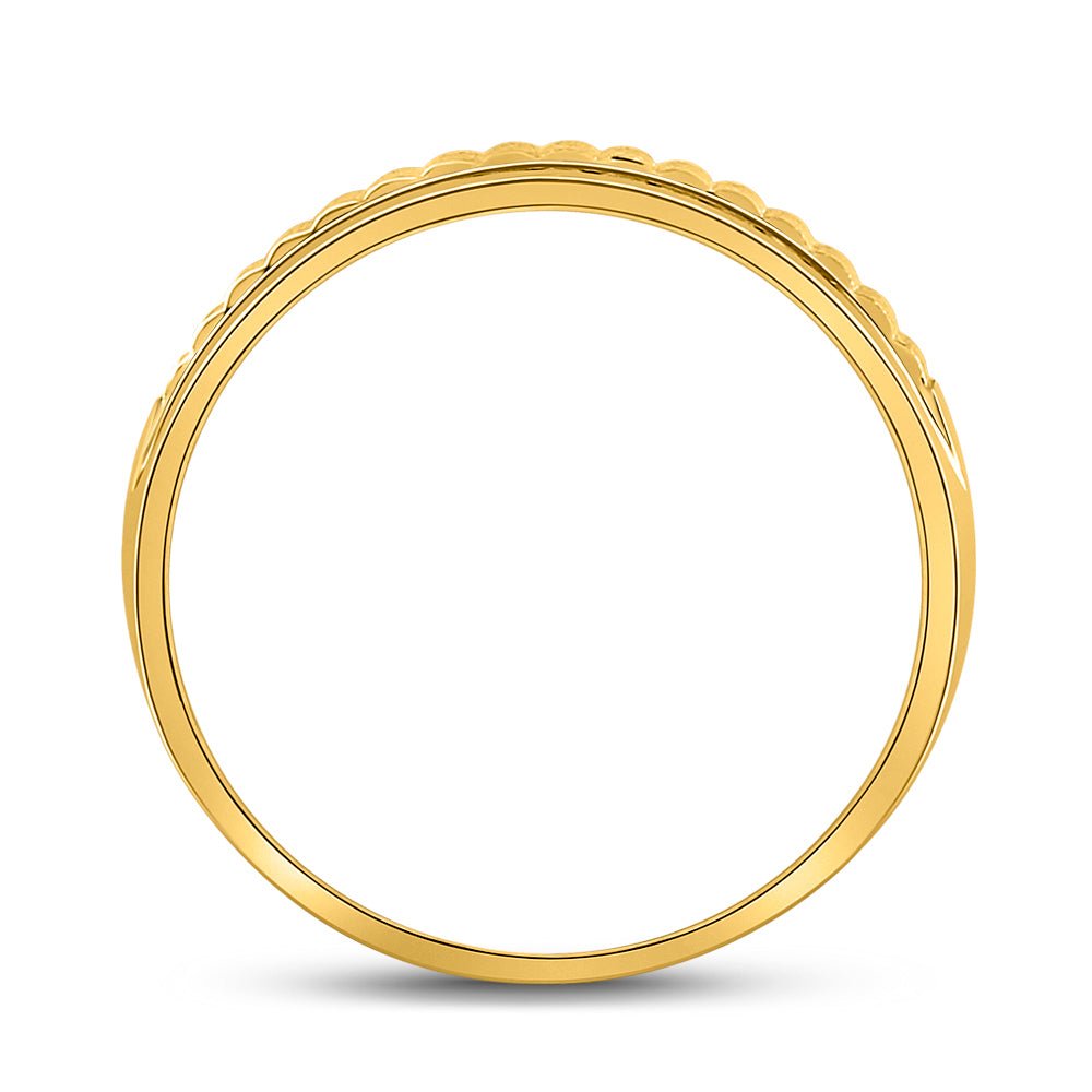 14K Yellow Gold Round Diamond Men's Double Row Matte Textured Wedding Band Ring 1/3 Cttw - Splendid Jewellery