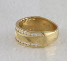 14K Yellow Gold Round Diamond Men's Double Row Textured Wedding Band Ring 1 Cttw - Splendid Jewellery