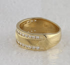 14K Yellow Gold Round Diamond Men's Double Row Textured Wedding Band Ring 1 Cttw - Splendid Jewellery