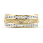 14K Yellow Gold Round Diamond Men's Double Row Textured Wedding Band Ring 1 Cttw - Splendid Jewellery