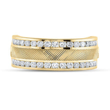 Load image into Gallery viewer, 14K Yellow Gold Round Diamond Men's Double Row Textured Wedding Band Ring 1 Cttw - Splendid Jewellery