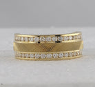 14K Yellow Gold Round Diamond Men's Double Row Textured Wedding Band Ring 1 Cttw - Splendid Jewellery