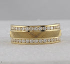 14K Yellow Gold Round Diamond Men's Double Row Textured Wedding Band Ring 1 Cttw - Splendid Jewellery
