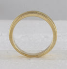 14K Yellow Gold Round Diamond Men's Double Row Textured Wedding Band Ring 1 Cttw - Splendid Jewellery