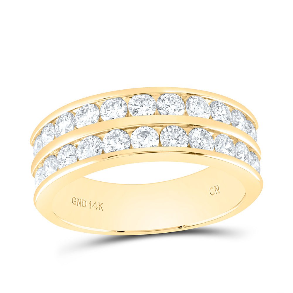 14K Yellow Gold Round Diamond Men's Double Row Wedding Band Ring 2 Cttw - Splendid Jewellery
