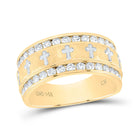 14K Yellow Gold Round Diamond Men's Grecco Cross Wedding Anniversary Band Ring 1 Cttw - Splendid Jewellery
