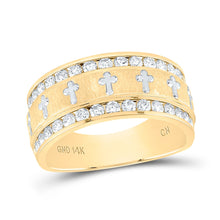 Load image into Gallery viewer, 14K Yellow Gold Round Diamond Men's Grecco Cross Wedding Anniversary Band Ring 1 Cttw - Splendid Jewellery