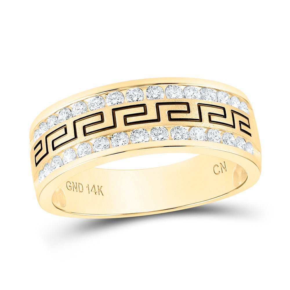 14K Yellow Gold Round Diamond Men's Grecco Double Row Wedding Band Ring 3/4 Cttw - Splendid Jewellery
