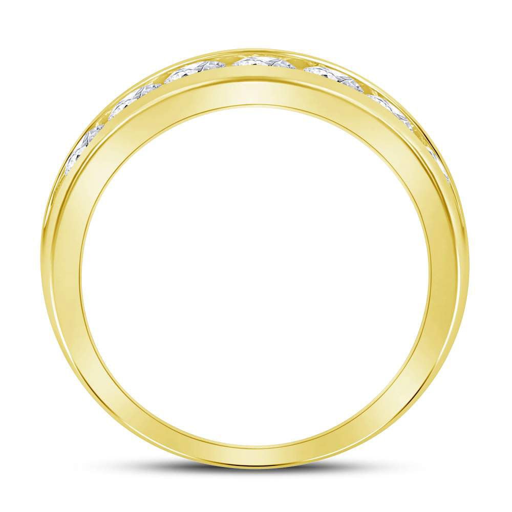 14K Yellow Gold Round Diamond Men's Machine Set Wedding Channel Band Ring 1 1 1/2 Cttw - Splendid Jewellery