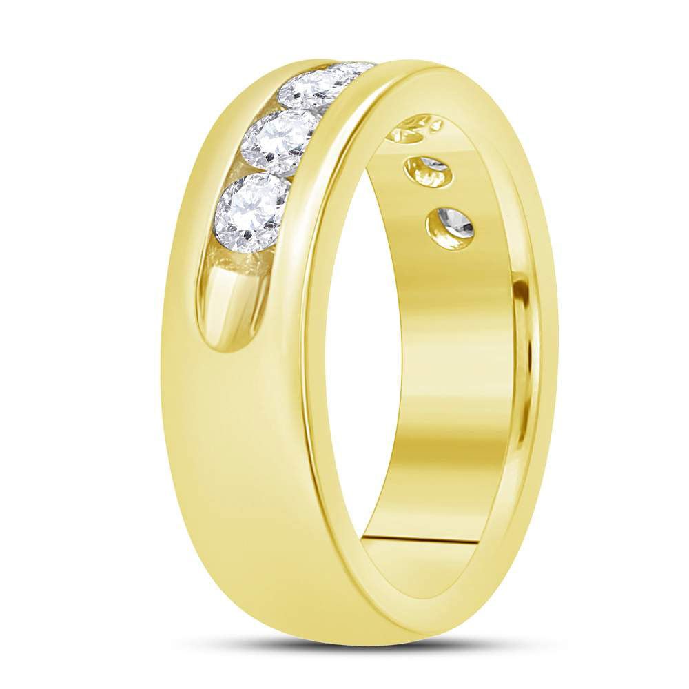 14K Yellow Gold Round Diamond Men's Machine Set Wedding Channel Band Ring 1 1 1/2 Cttw - Splendid Jewellery