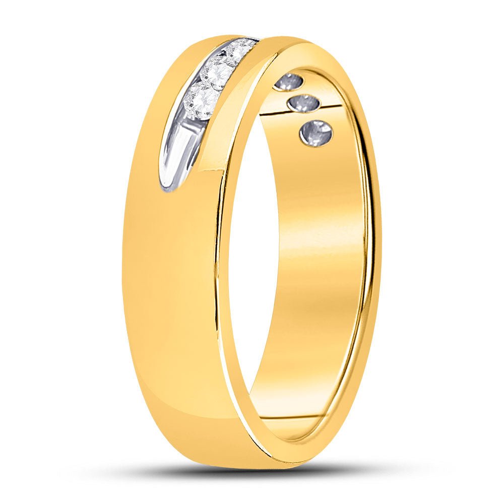 14K Yellow Gold Round Diamond Men's Machine Set Wedding Channel Band Ring 1/4 Cttw - Splendid Jewellery