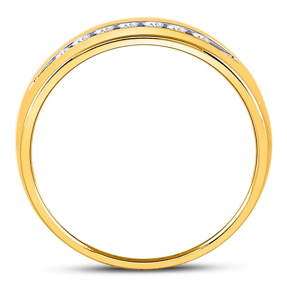 14K Yellow Gold Round Diamond Men's Machine Set Wedding Channel Band Ring 1/4 Cttw - Splendid Jewellery