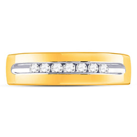 14K Yellow Gold Round Diamond Men's Machine Set Wedding Channel Band Ring 1/4 Cttw - Splendid Jewellery