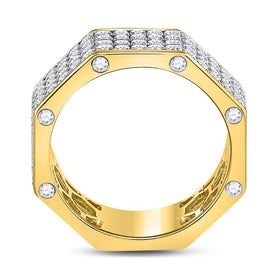 14K Yellow Gold Round Diamond Mens Octagon Nut Band Ring 2 - 2 3/4 Cttw - Splendid Jewellery